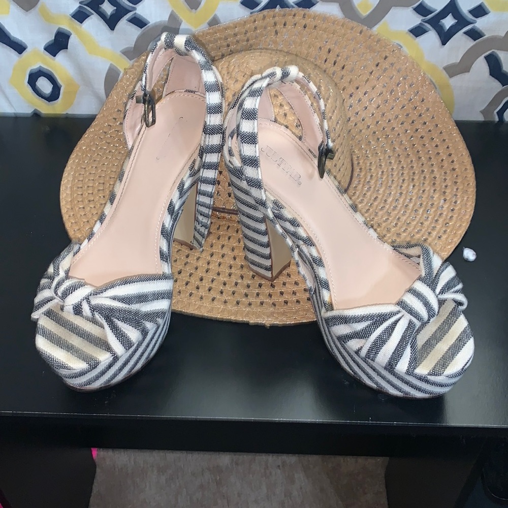 Fun blue and white striped sandal heel